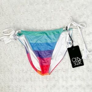NWT- CHASER Rainbow Rhinestone Tassel Bikini Bottoms